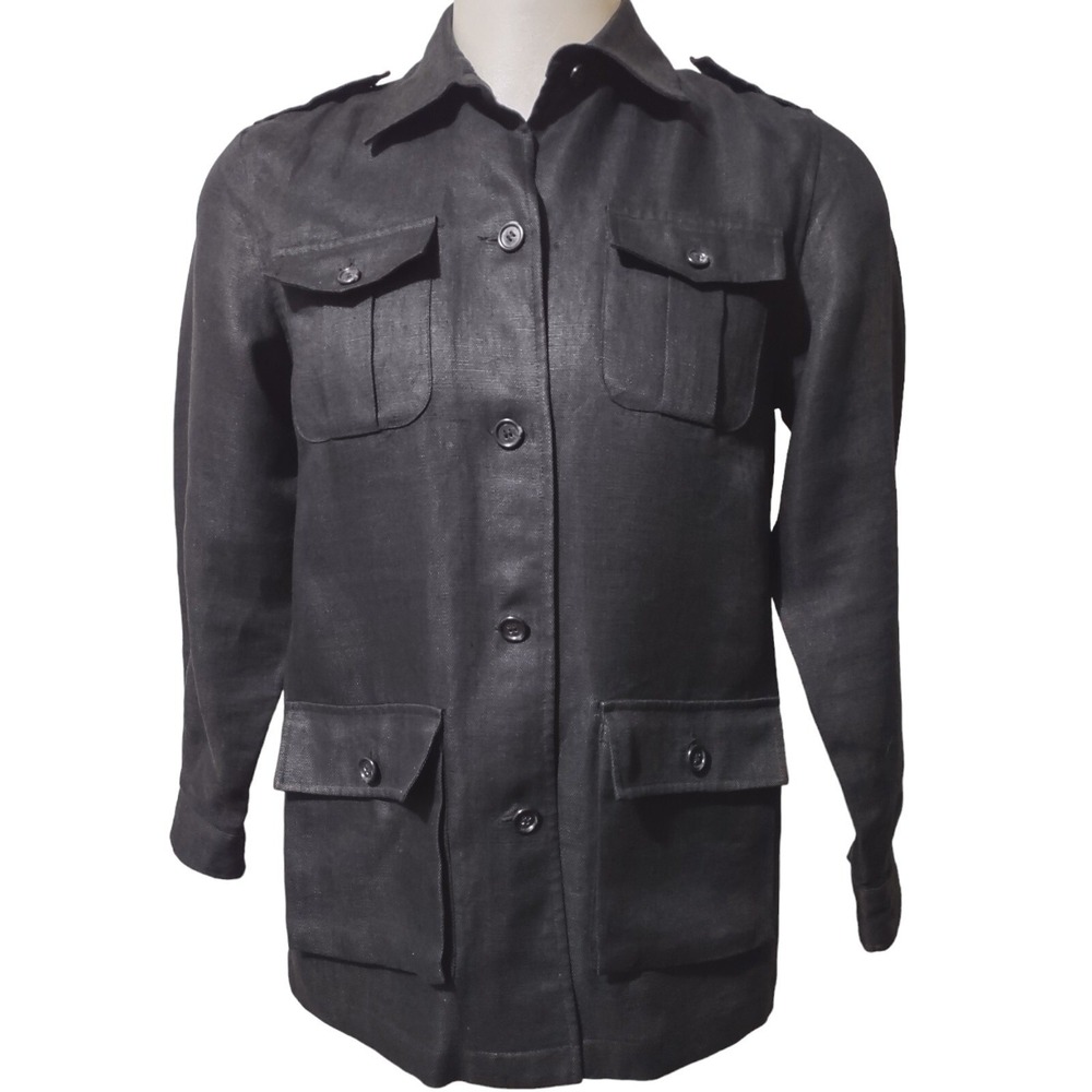 Lord & Taylor Safari Jacket 8P Women Black Linen Utility Gorp Core Cabin Core 8P
